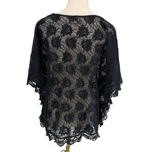 Festival Lace M Black Floral Crochet Sheer Top Beach Cover Up Victorian Romantic